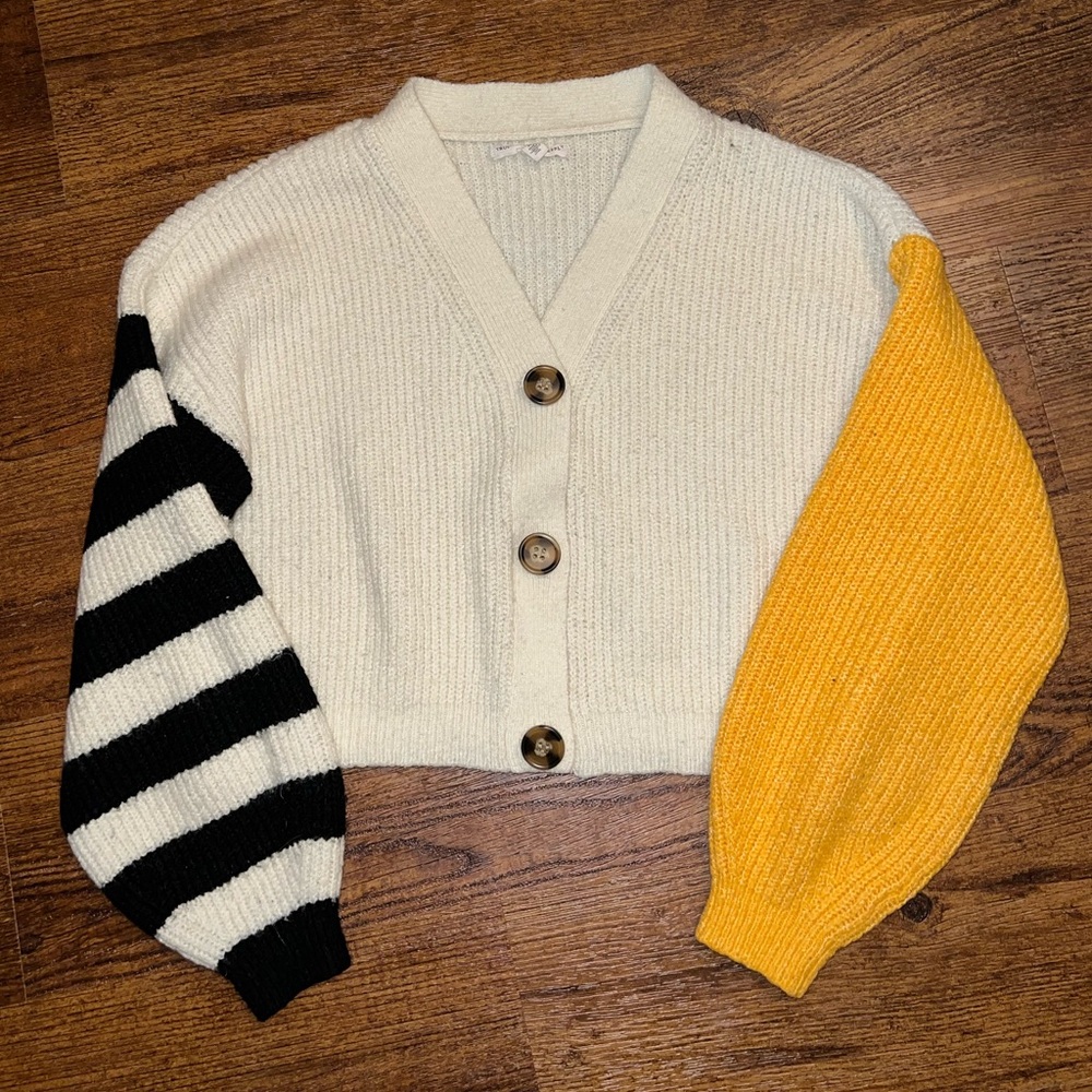 Urban Outfitters Piper Cream Slouchy Balloon Sleeve Gold Black Cardigan Size XS - Picture 5 of 14